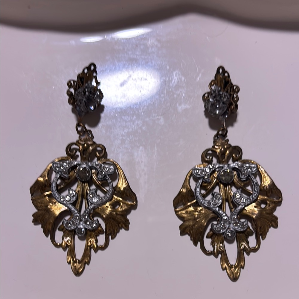 MISS ELLIE NYC… Ornate Gold and Silver Baroque Drop Earrings